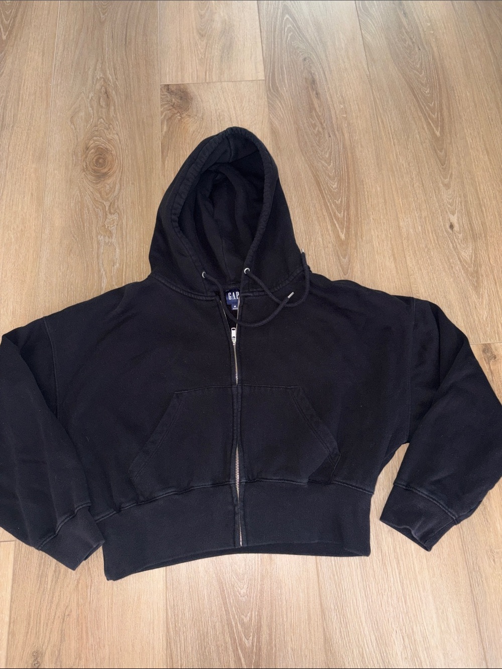GAP Black Cropped Zip Hoodie Jacket